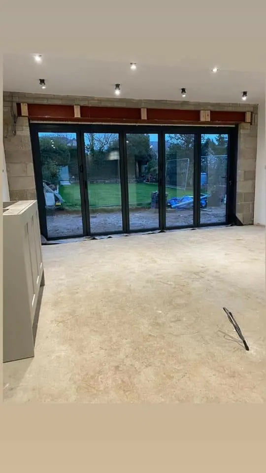 Rear extension with bifold doors fitted, before flooring
